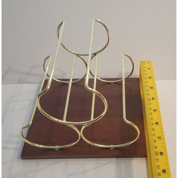 Short Stories Countertop Wine Rack 3 Bottles Gold Tone Metal on Wood - Picture 6 of 7